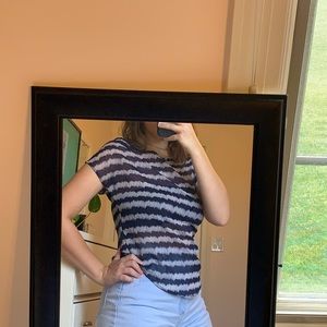 🍁 2/$20❕Sheer Striped Swoop-Neck Top